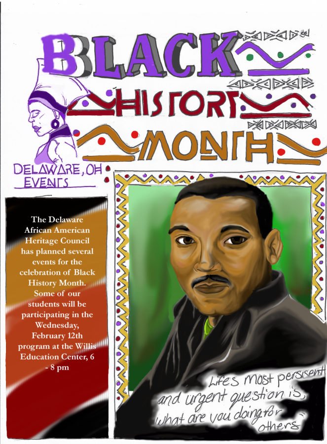 Art of Martin Luther King Jr. and upcoming events celebrating black history month on Feb 12.