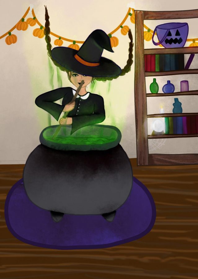 Art: witch stirring cauldron