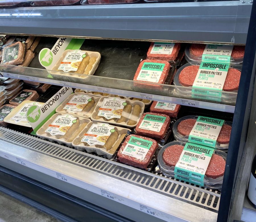 plant-based meat display at the grocery store