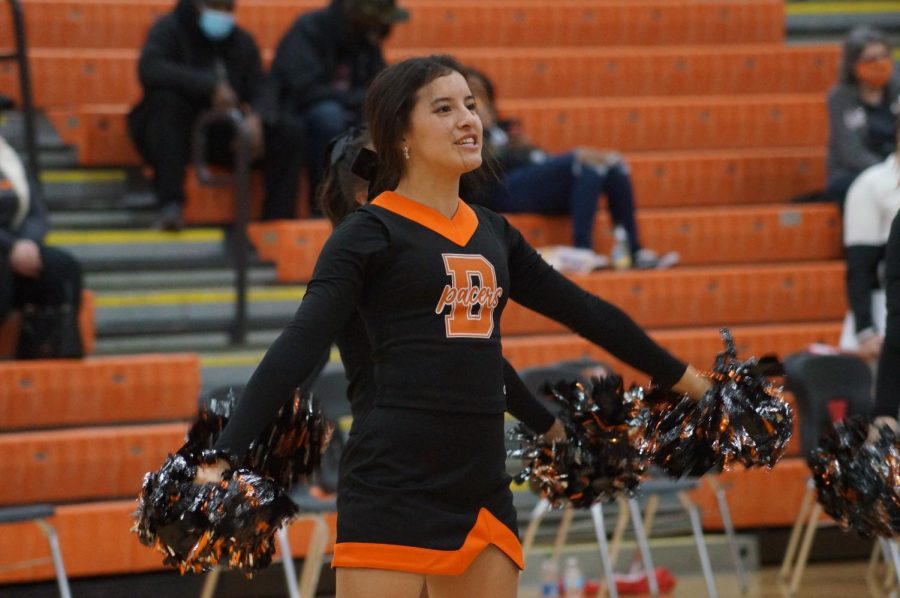 Hayes cheerleader cheers on the Pacers.