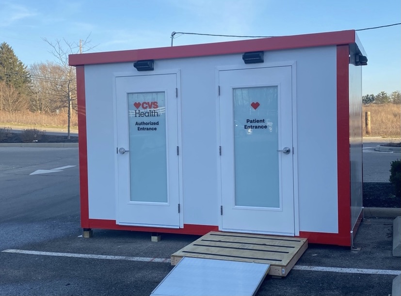 Temporary space at CVS for administering the Covid vaccine.