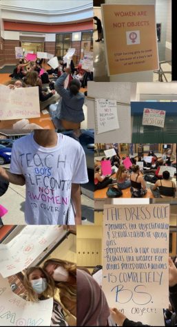 Collage of student protest fighting dress code at Hayes. 