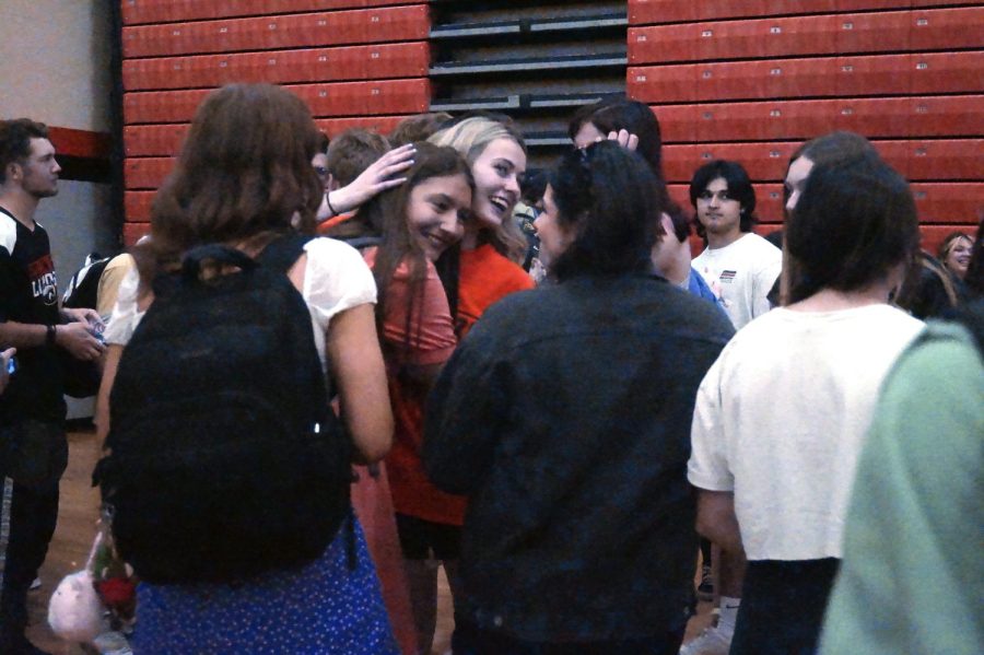 Seniors gather in the gym before their walk-out.
