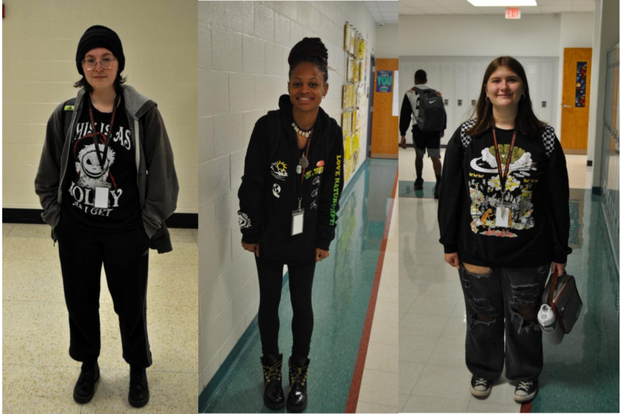 Fall fashion trends at Hayes feature dark jeans, black Converse, and lots of layers.