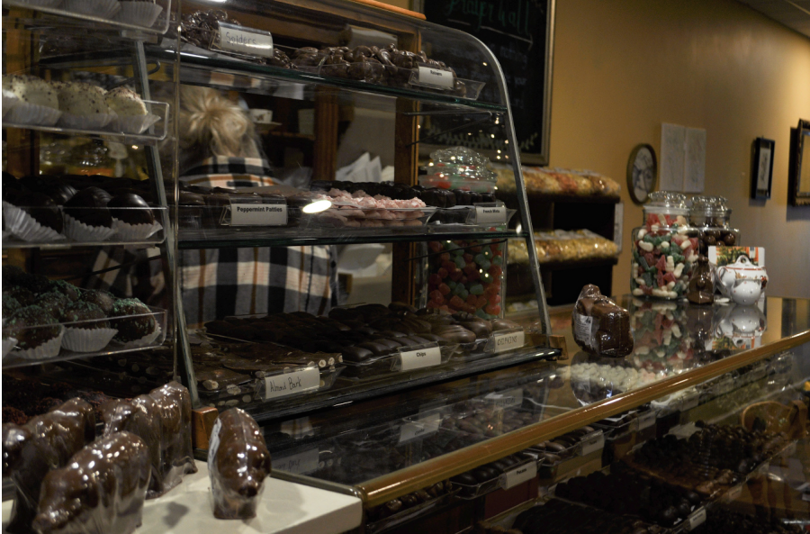 Holiday sweets on display at Choffeys Coffee & Confection on Winter Street.