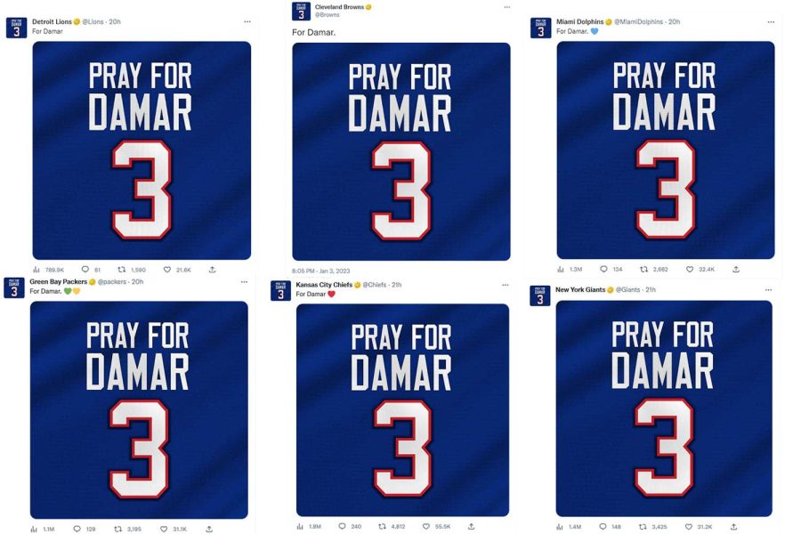 NFL teams honor Damar Hamlin with social media profiles using the phrase Pray for Damar.
