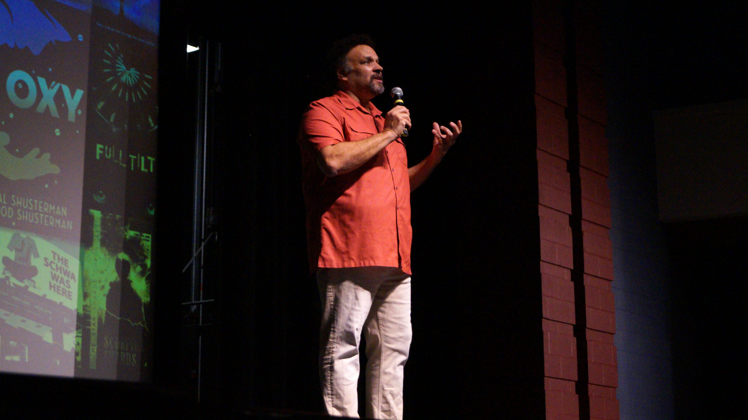 Neal Shusterman speaks to a group of students at Hayes High School. The author visited despite debates over  school library books just a few days prior.