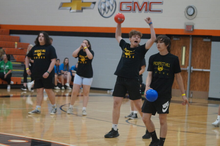 Prospect Hill students celebrate during the dodgeball competition on House Games Day, May 12.