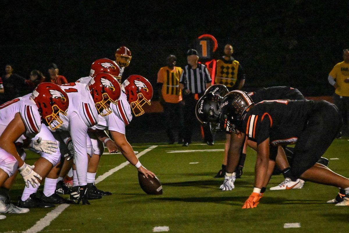 The defense lines up for the next play.