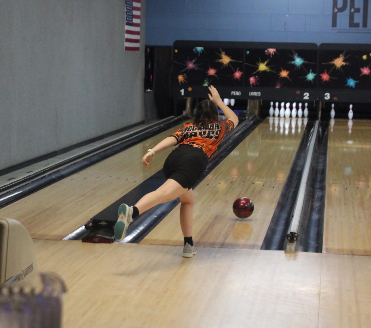 Kundert tosses her ball down the lane.
