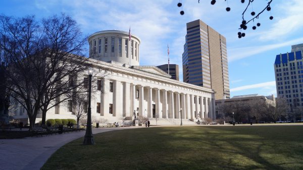 The Ohio Statehouse shines in the sun amid the Ohio Senate voting to overrule Governor Dewines veto.