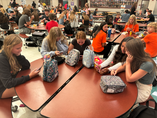 With the new rules regarding cell phones, the lunch room is one of the only places that students are allowed to be on their devices.