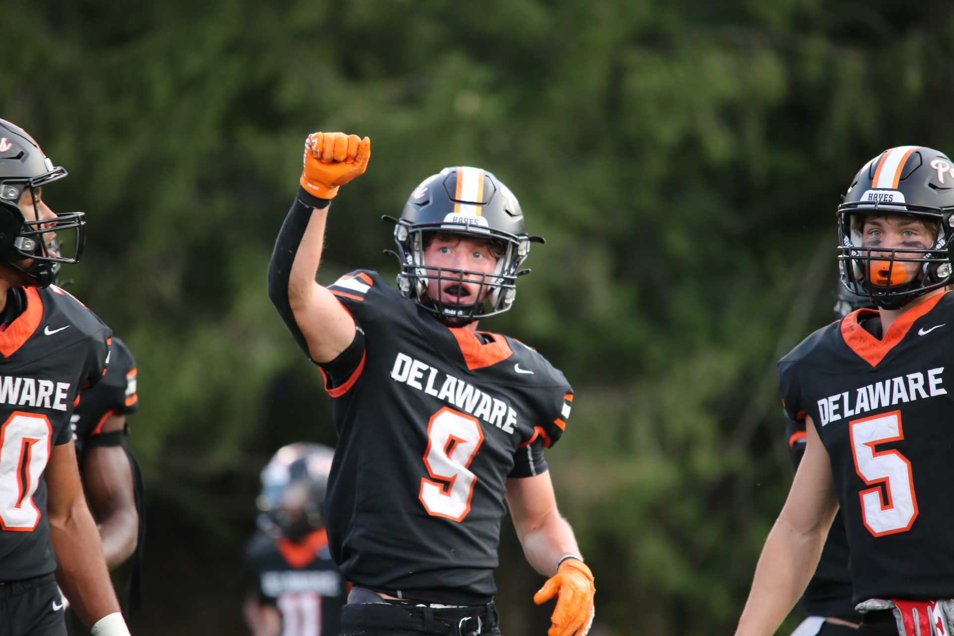 Senior Connor Murphy holds up his fist signaling a 3rd down stop from the Pacer defense.