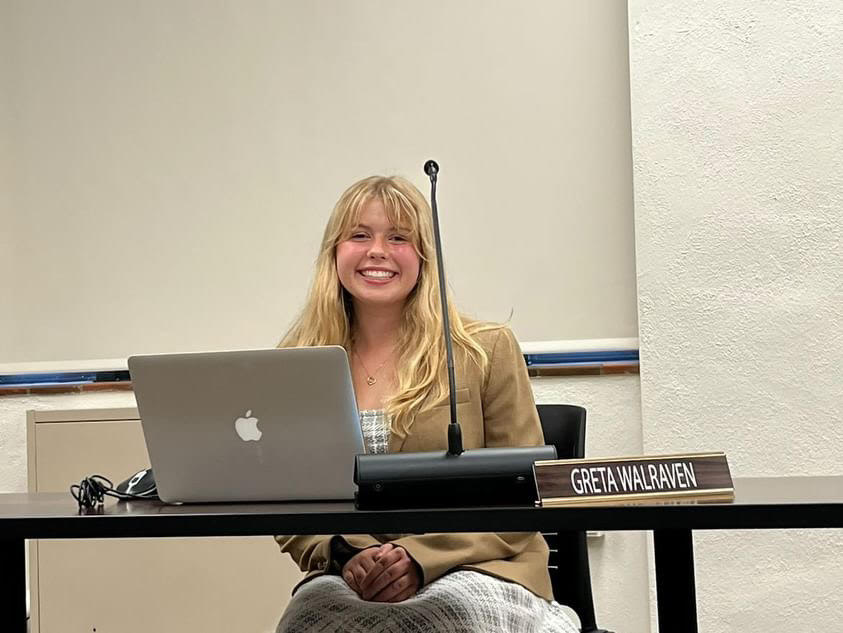 The 2024-25 student representative Greta Walraven prepares for one of her first school board meetings.