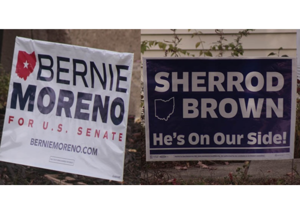 Signs for the two U.S. Senate candidates appear in yards all over Delaware county.