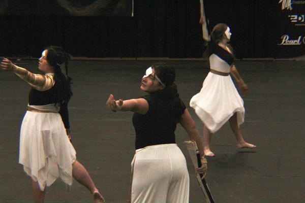 The Color Guard strikes their last pose to "Eleanor Rigby," ending their performance at Olentangy Liberty. 