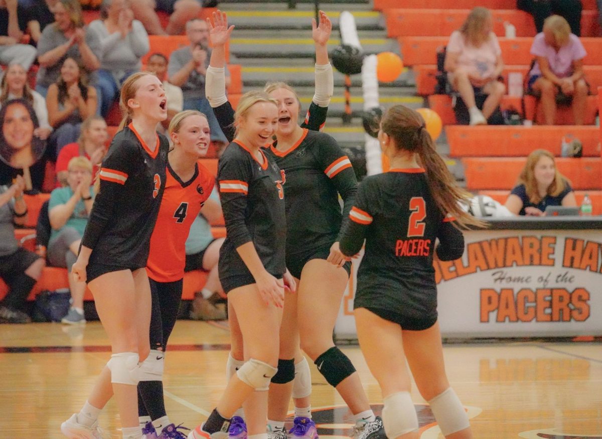 The Pacers celebrate after a big comeback to tie the set.