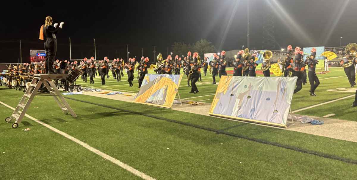 The Hayes marching band does an act of their Looney Tunes show during halftime.