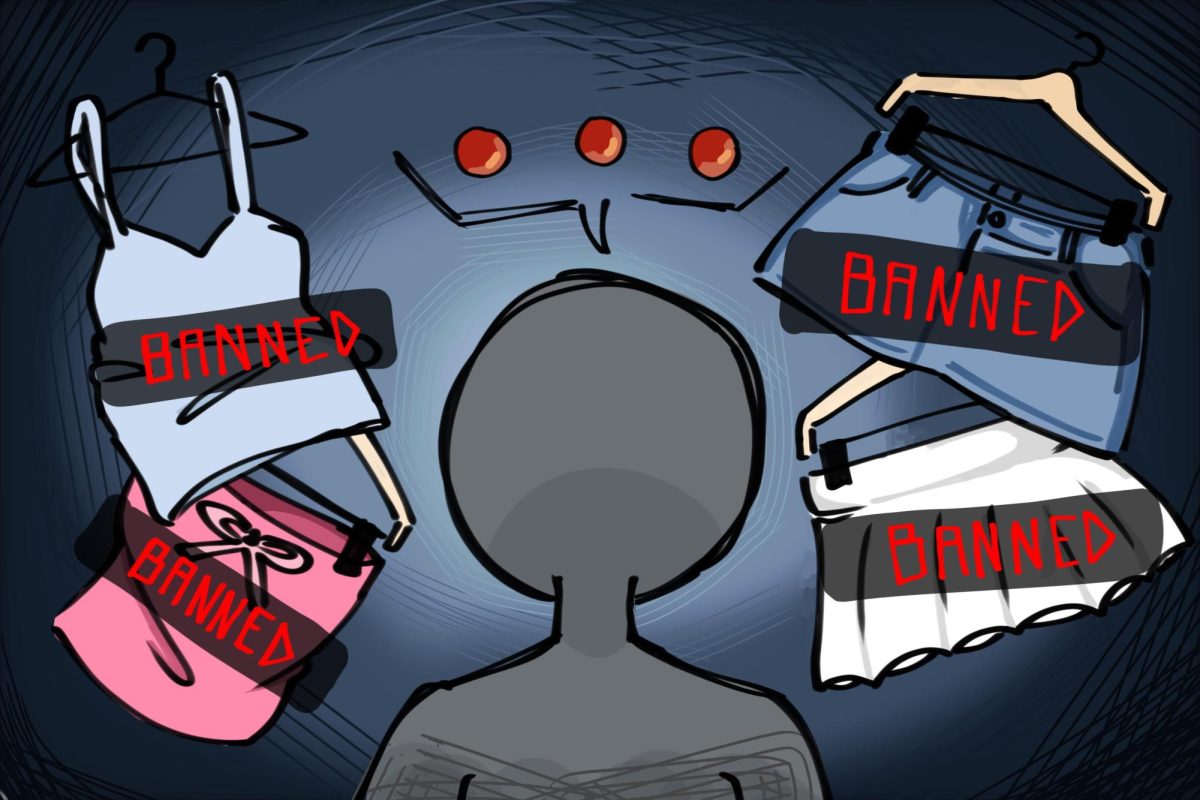 A selection of clothing that violates the dress code.