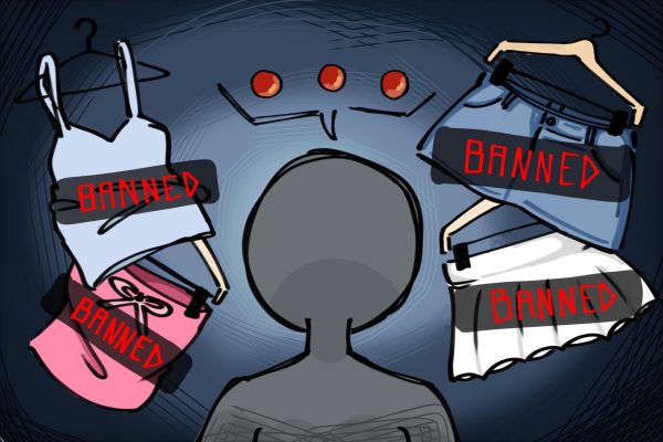 A selection of clothing that violates the dress code.