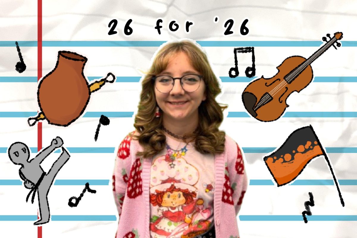 Senior Ava Yost is pictured with multiple interests like color guard and orchestra.