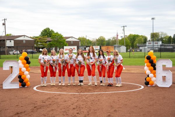 The seniors pose for a picture together on Senior Night.